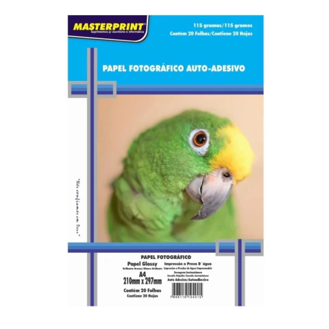 Papel fotográfico auto-adesivo Masterprint A4 com 20 folhas e 115 gramas