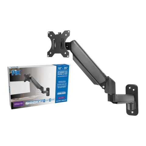 Suporte de parede articulado para monitor Pix, ajustável para telas de 10 a 35 polegadas, com pistão a gás