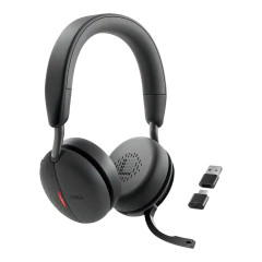 Headset Dell Pro Plus WH5024 com fio na cor preta com microfone ajustável e adaptadores USB