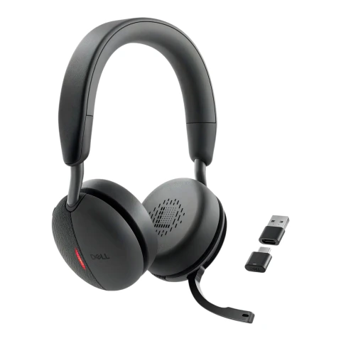 Headset Dell Pro Plus WH5024 com fio na cor preta com microfone ajustável e adaptadores USB