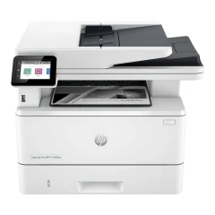 Impressora multifuncional HP LaserJet Pro 4103fdw branca com visor digital colorido e bandeja de papel