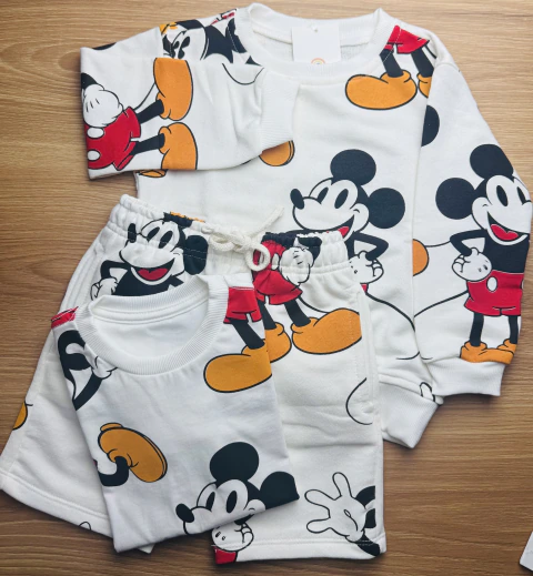 KIT/TRIO Infantil Estampa Mickey Branco| Bermudinhas Kids