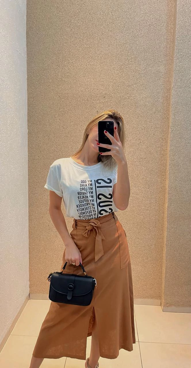 Saia Midi Viscolinho - Marrom