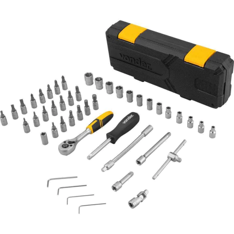 Jogo de soquetes sextavados e ponteiras com encaixe de 1/4" 4 mm a 14 mm com catraca 46 peças VONDER