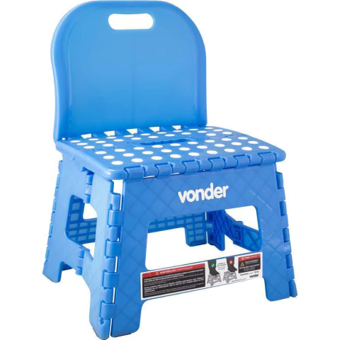 Banqueta plástica dobrável azul altura 220 mm com encosto VONDER