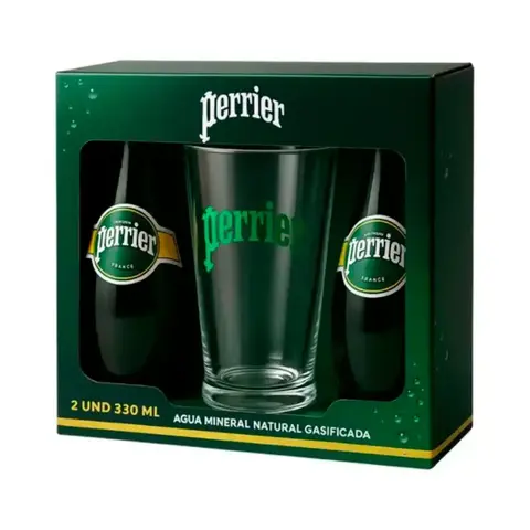 BOX Agua Mineral Gasificada PERRIER + VASO