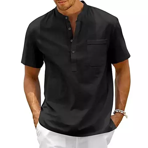 Camisa Masculina Casual com Gola Padre – Manga Curta - comprar online