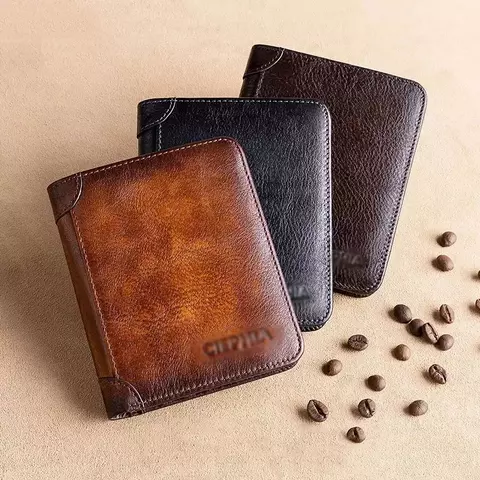 Carteira Masculina Anti-Furto Couro Genuíno – Slim Vintage, Compacta e Multifuncional - comprar online