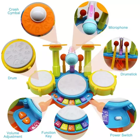Kit de bateria elétrica para crianças, meninos e meninas, instrumentos musicai