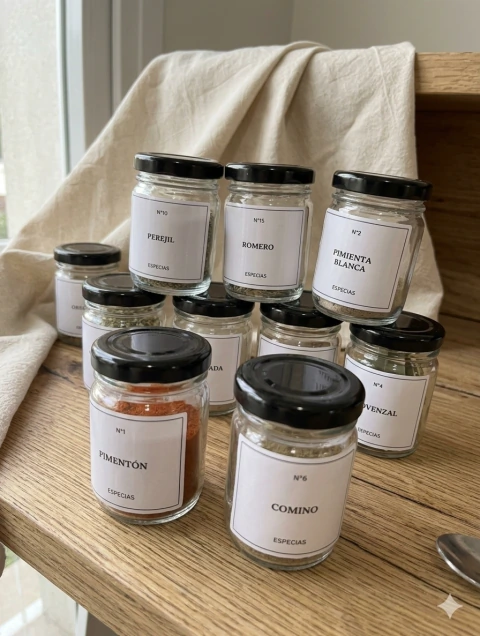 Set de 10 especieros tapa negra vidrio