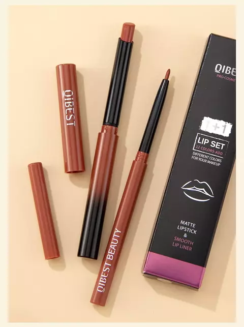 Qibest 2 peças batom lipliner caneta conjunto fosco veludo lábios forro lápis - comprar online