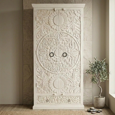 Mueble de Guardado Tallado Dos Puertas y un Cajon