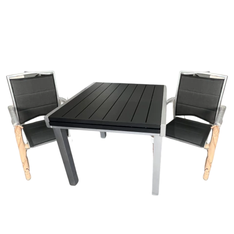 Mesa de aluminio Boheme 90x90 Ext. 1.80 + 4 sillones onyx - comprar online