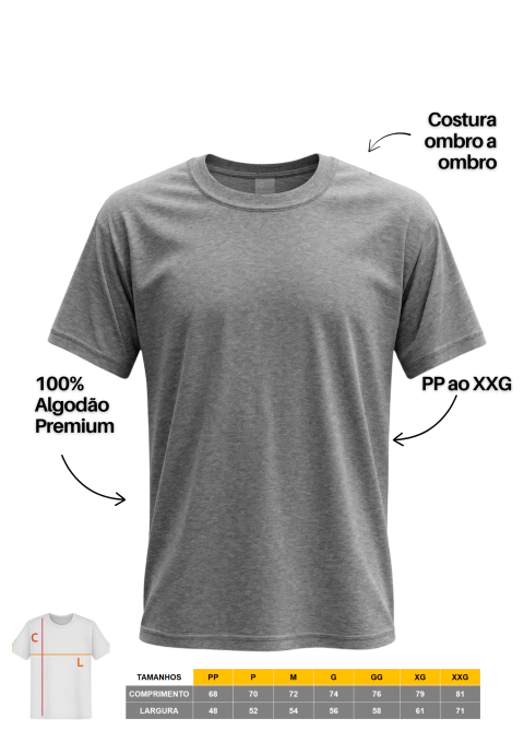 Camiseta Cinza Mescla - Lisa - 100% Algodão Premium - comprar online
