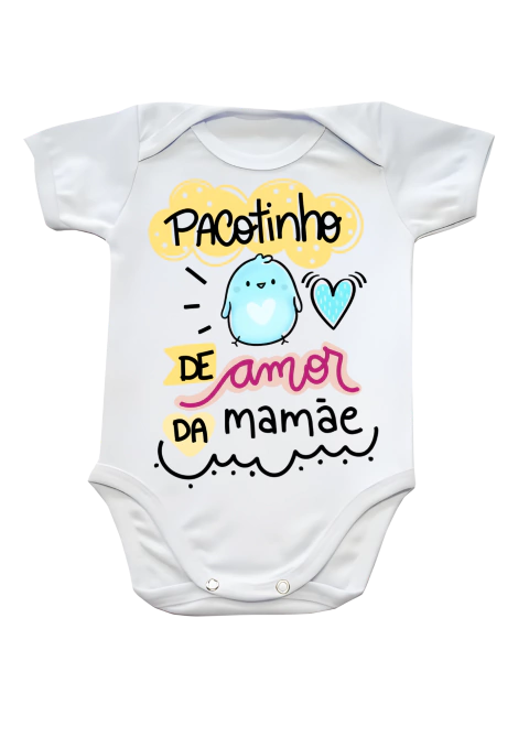 Body infantil/bebê manga curta - Pacotinho de amor da mamãe - 100% Poliéster - Expressa+