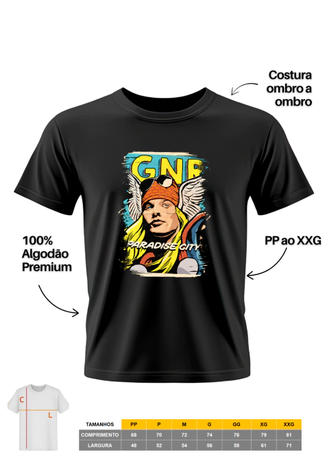 Camiseta 3 GUNS N ROSES (GNR) - 100% Algodão - comprar online