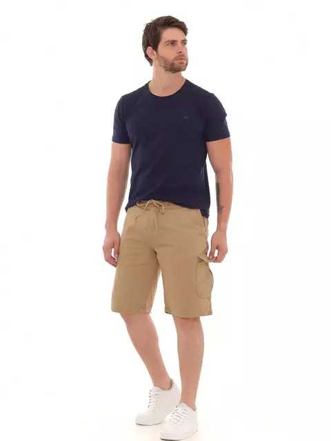 Bermuda Sarja Masculina Cargo Cáqui Assunto Moda