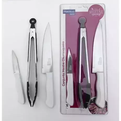 Kit Profissional Churrasco Conjunto Mestre Churrasqueiro 3pç