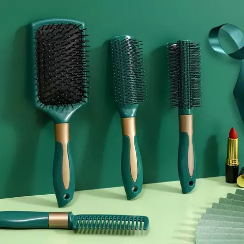 Pente de massagem verde, ferramenta de estilo profissional, almofada de ar, anti