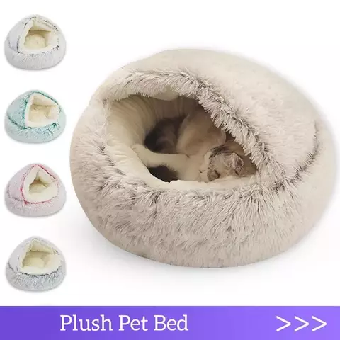 Cama macia quente do animal de estimação do luxuoso com tampa, ninho redondo d