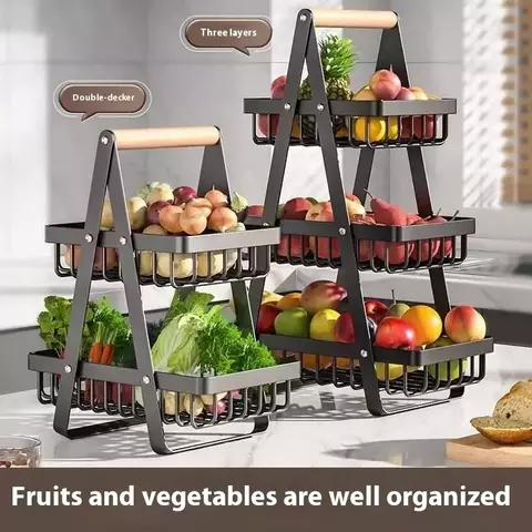 Novo 2 3 camadas bancada cesta de frutas portátil ferro arte cozinha organizado