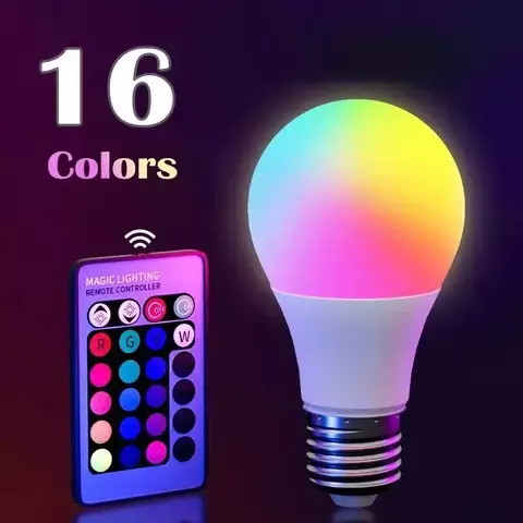 16 núcleos rgb lâmpada led multicolorida e27 220v iluminação doméstica regu