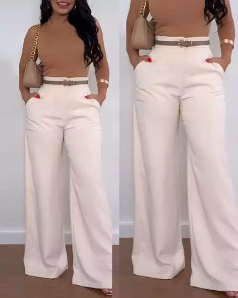 Verão elegante moda feminina nova cintura alta impressa perna larga calças cas