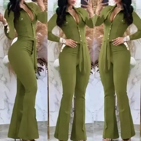 Macacão Feminino Outono 2025 – Estilo Y2K Streetwear com Cinto, Manga Longa e Bootcut Elegante