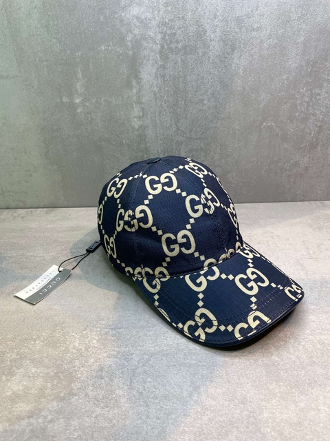 Boné Gucci Premium Azul Marinho Monograma GG em Bege