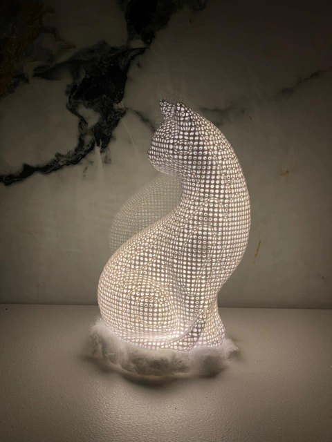 Lámpara Velador Impresión 3d Mesa Moderno Gato