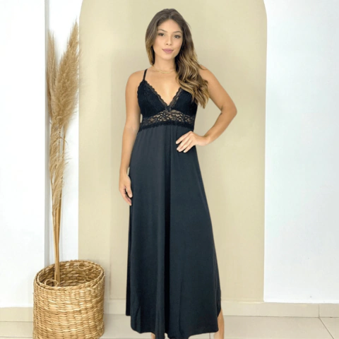 Camisola Feminina Longa Com Fenda em Renda Sexy Confortável