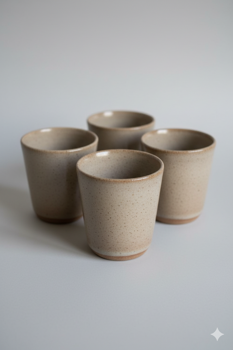 CONJUNTO DE 4 COPOS DE CERÂMICA BEGE