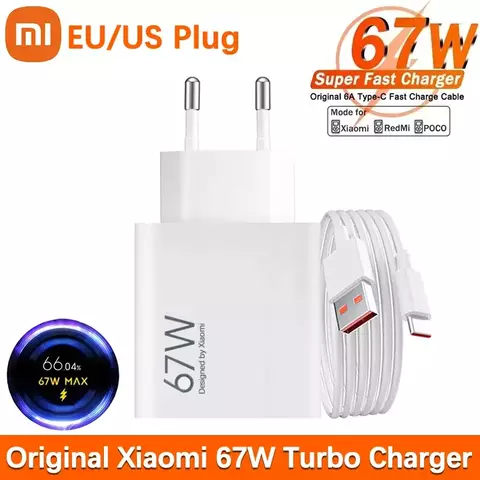 Carregador Xiaomi Original 67W – Super Rápido com USB Tipo-C para Smartphones e Gadgets