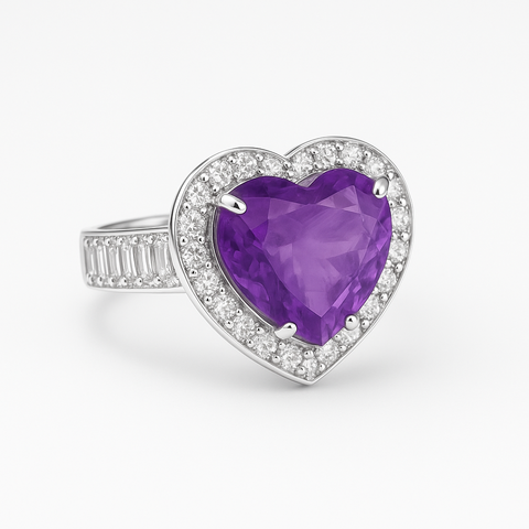 Anel Coração Cravejado Pedras Coloridas