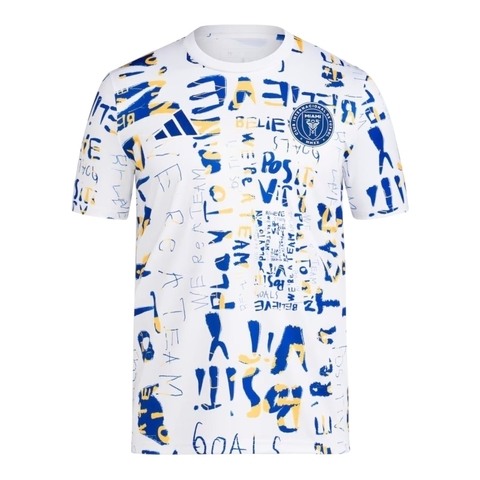 Camisa Inter Miami Edição especial Pré-jogo 24/25 - Torcedor Adidas Masculina - Branca com detalhes azul e amarelo