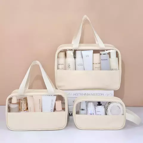 Bolsa cosmética de viagem portátil feminina, bolsa de maquiagem transparente.