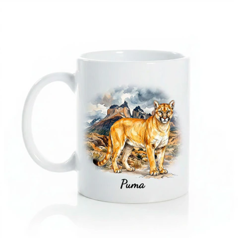 Taza Puma Cerámica Ilustración Regalo