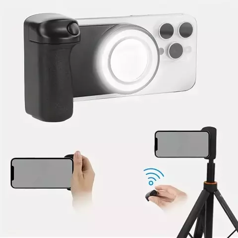 Alça para câmera de celular 360 ° Suporte magnético giratório com obturador