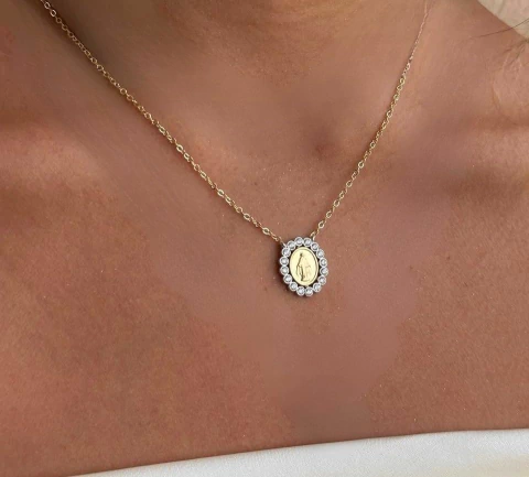 Colar Medalha Nossa Senhora com Zircônias - comprar online