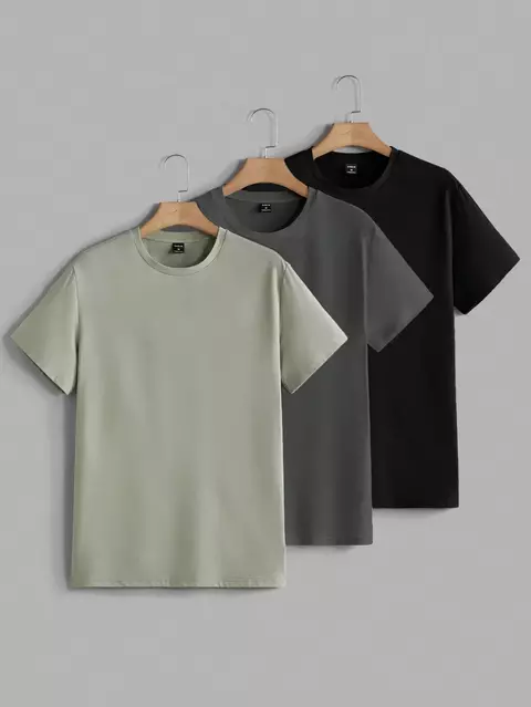 Combo 3 Remeras algodon peinado premium Negro, musgo, gris - comprar online