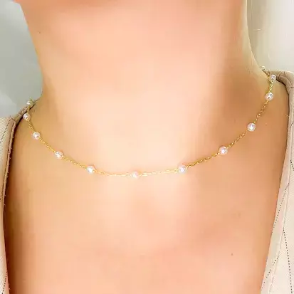 Choker Mini Cartier Dourado com Pérolas