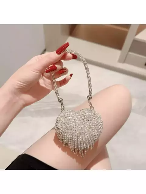 Corrente Acrílico Conjunto Com Diamante Feminino Bolsa De Mão Coração Metal Borla Noite Embreagem Para Festa