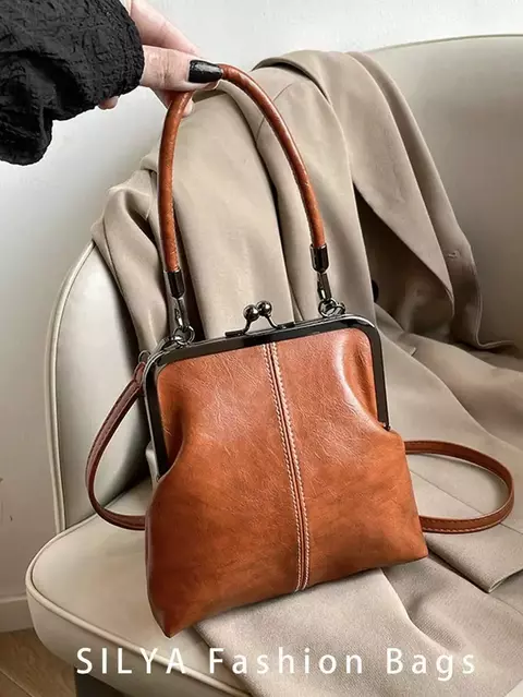 Bolsa de Mão de Material PU Retrô de Moda 2025, Bolsa de Ombro Feminina Destacável com Carteira de Fechamento de Botão