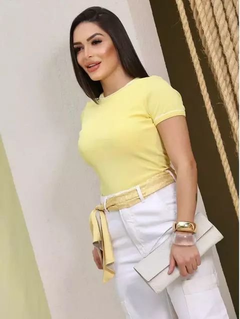 Blusa Feminina Básica Manga Curta Ribana Verão