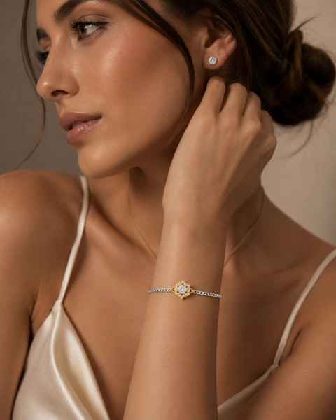 Pulseira Estrela com Moissanite Premium – Prata 925 Banhada a Ouro 18K