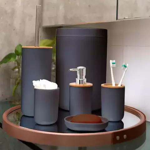 Kit para banheiro com detalhes em Bambu 6 Peças - comprar online