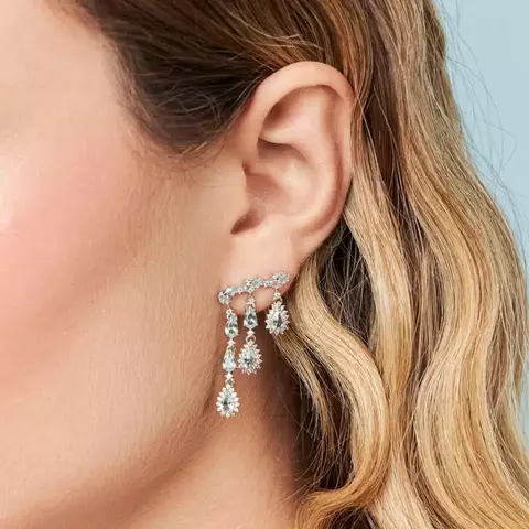 Brinco ear cuff em pêndulo com cristais - prata rodinada - verde