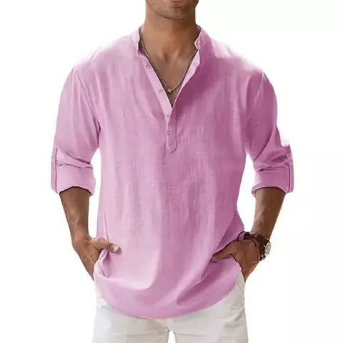ovas camisas de linho de algodão para homens. Camisas casuais, leves, de manga comprida. Camisas de praia, tipo havaianas para homens.