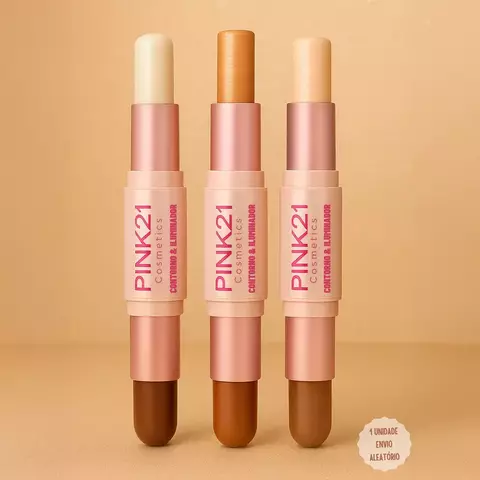 Stick Iluminador e Contorno 2 em 1 PINK 21 – Brilho Natural e Efeito Definido