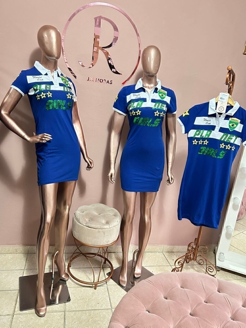 Vestido polo com botão e escrita de lantejoula Brasil